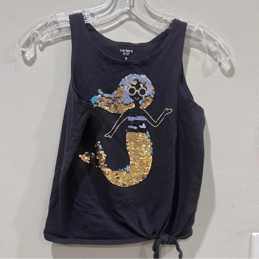 Carters Girls Black Mermaid Glitter Tie Front Tank Top Flip
Sequins Shirt XS